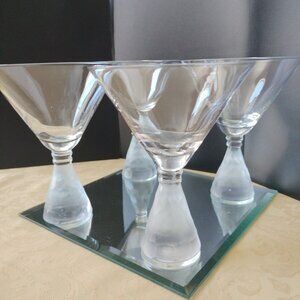 Set Of 4 Frosted Thick Faceted Stem Martini Margarita Glasses  Cocktail